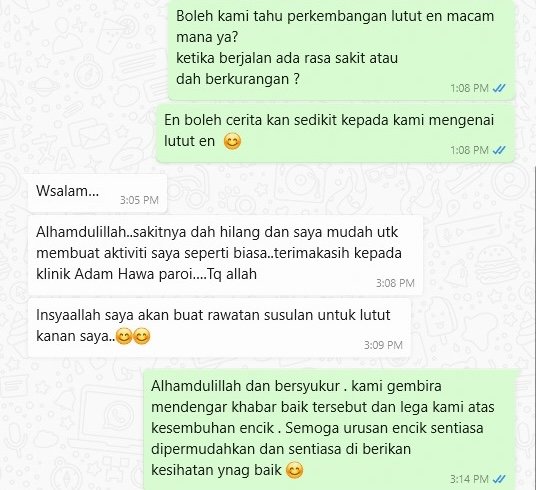 Testimoni pesakit Klinik Adam Hawa Paroi - lutut sembuh selepas rawatan